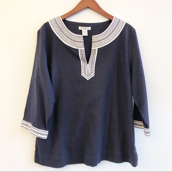 Susan Bristol Tops - SUSAN BRISTOL Embroidered V Neck Tunic Top  SZ XL
